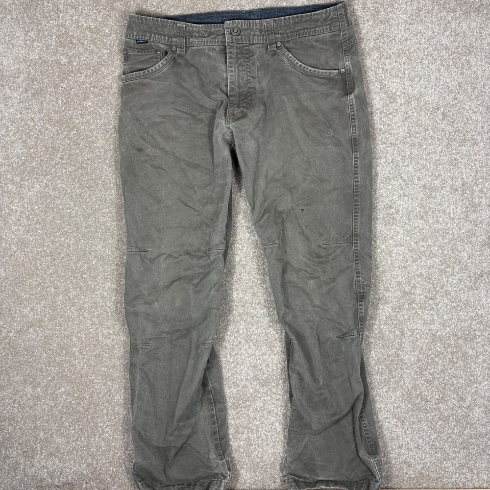 KUHL Hot Rydr Flannel Lined Pants Mens 34x30 Olive Green Hiking Work Trousers